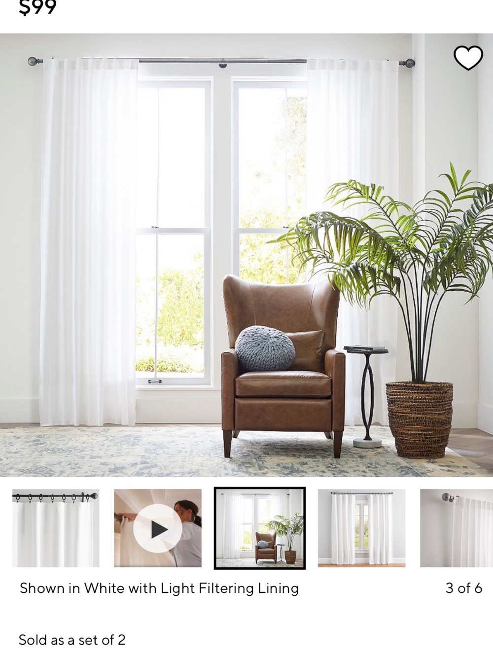 Pottery Barn White Sheer Window Curtains - Set of 2